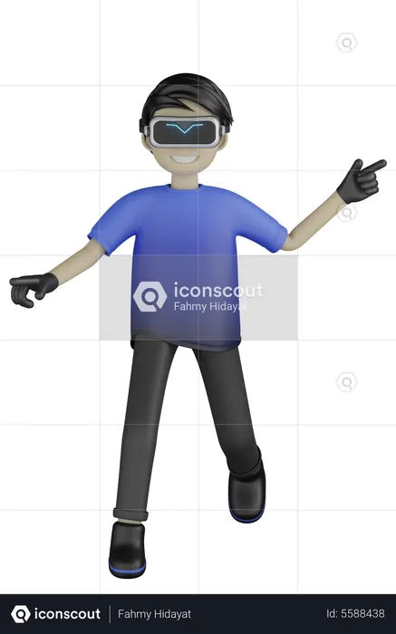 Man Enjoying Virtual World  3D Illustration