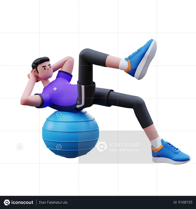 Man Exercise With Yoga Ball  3D Illustration