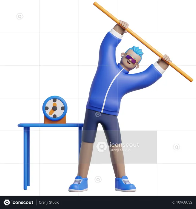 Man Exercises With A Stick  3D Illustration