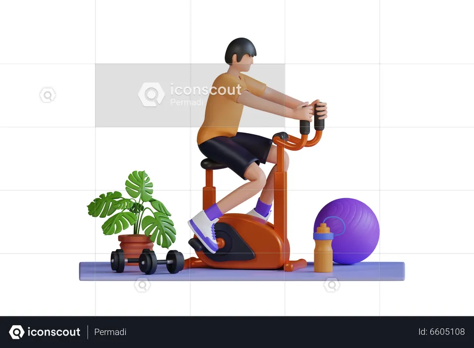 Man Exercising on gym cycle  3D Illustration