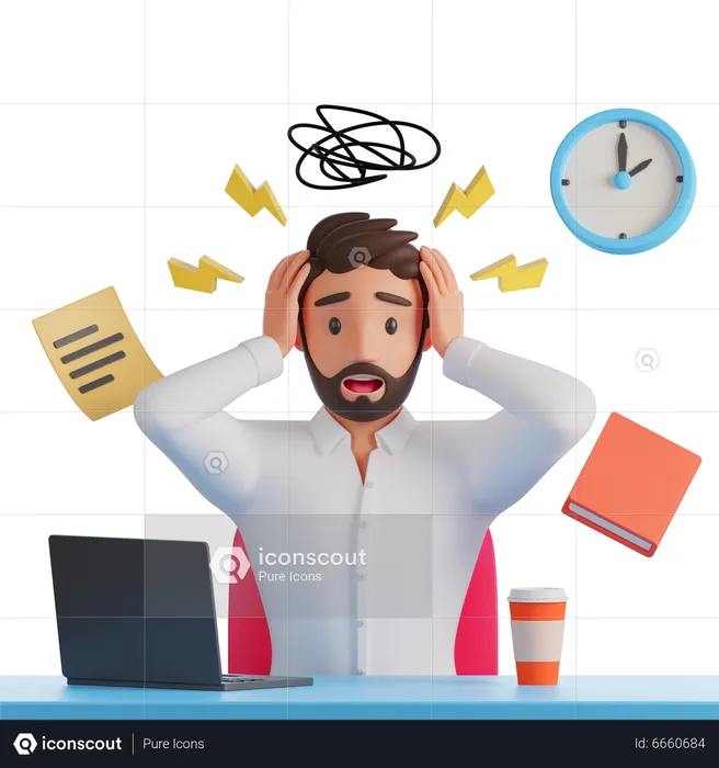 Man experience stress due to work  3D Illustration