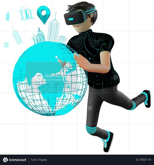 Man experiencing metaverse world  3D Illustration