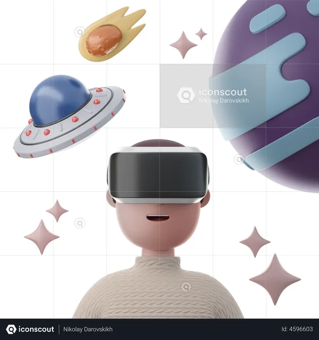 Man experiencing space in Augmented Reality  3D Illustration