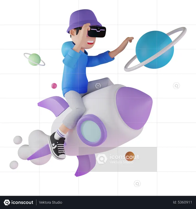 Man experiencing space in metaverse  3D Illustration