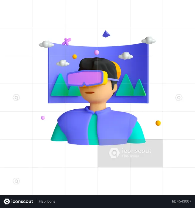 Man experiencing Virtual Tour  3D Illustration