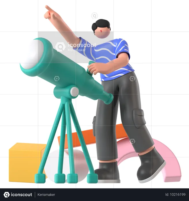 Man exploring Space using Telescope  3D Illustration