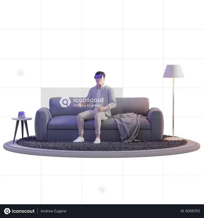 Man exploring VR On Sofa  3D Illustration