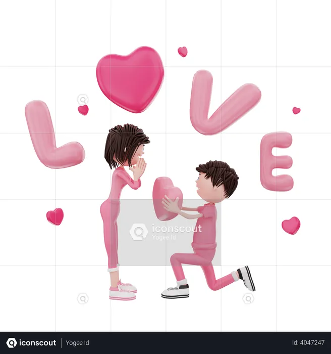 Man expressing her love to his girlfriend  3D Illustration