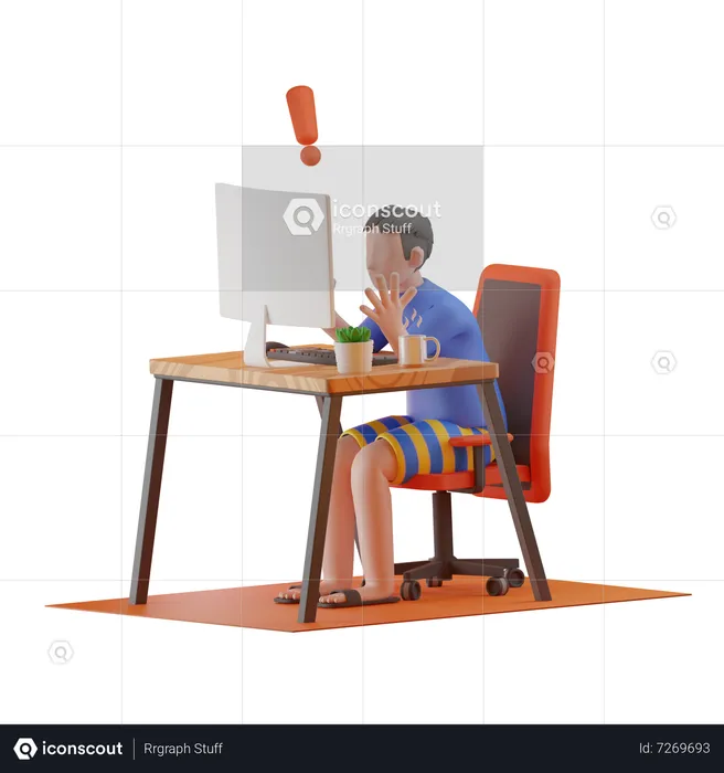 Man facing error while working from home  3D Illustration