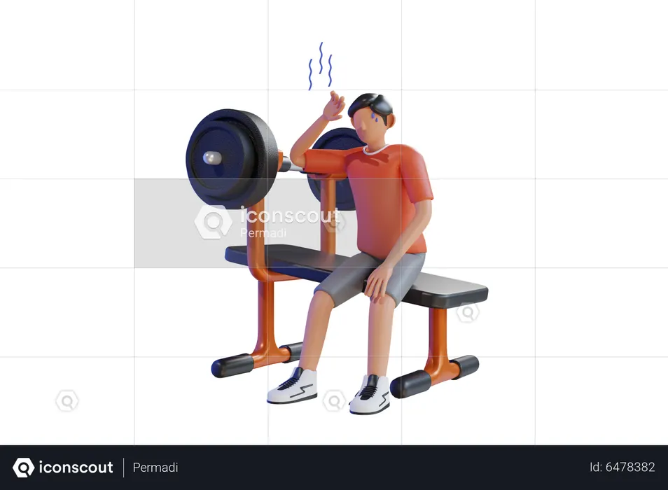 Man feeling exhausted after weightlifting  3D Illustration