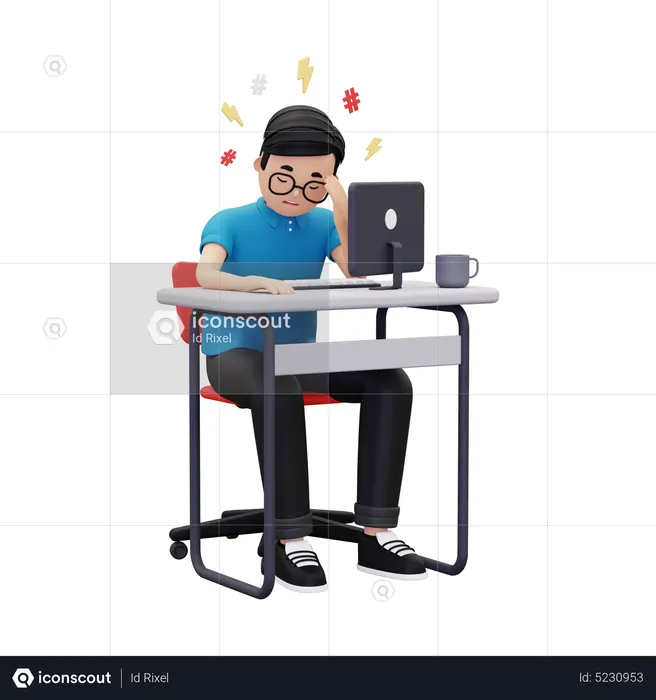 Man feeling tired at work  3D Illustration