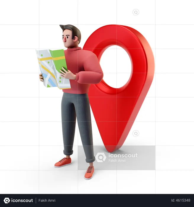Man finding location on map  3D Icon