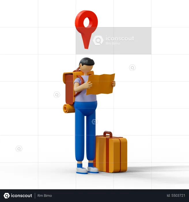 Man finding travel location  3D Illustration