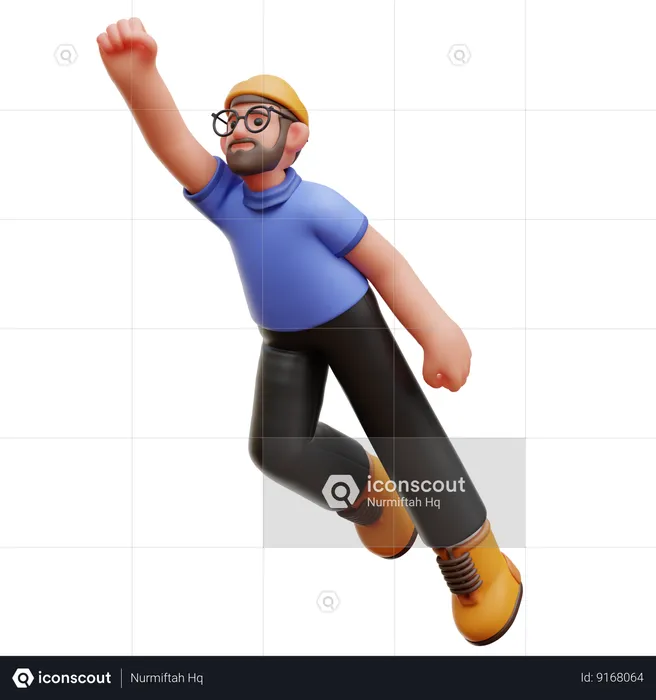 Man Flying In Air  3D Illustration