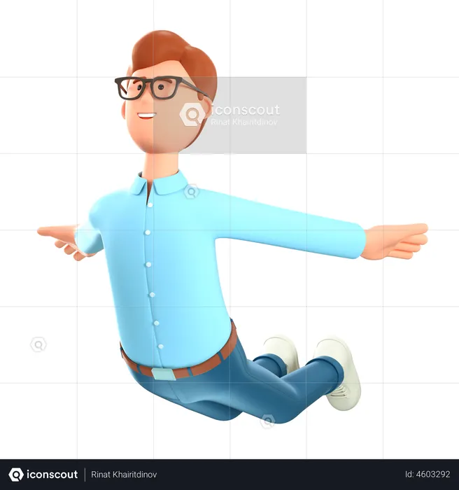 Man flying in air like a plane  3D Illustration