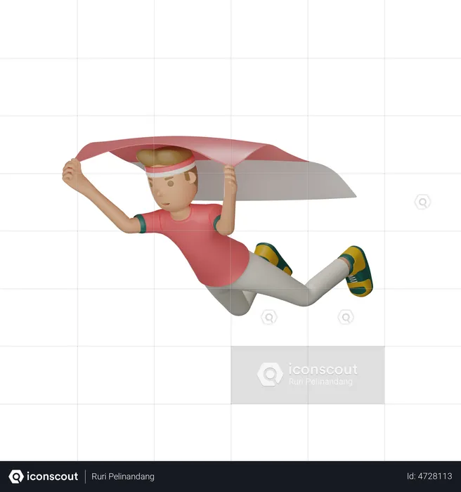 Man Flying on Indonesian Flag  3D Illustration
