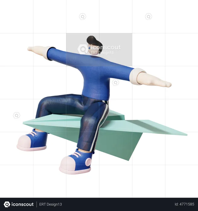 Man Flying on paper plane  3D Illustration