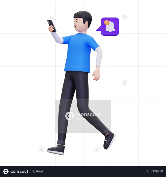 Man Gets Notification Via Smart Phone  3D Illustration