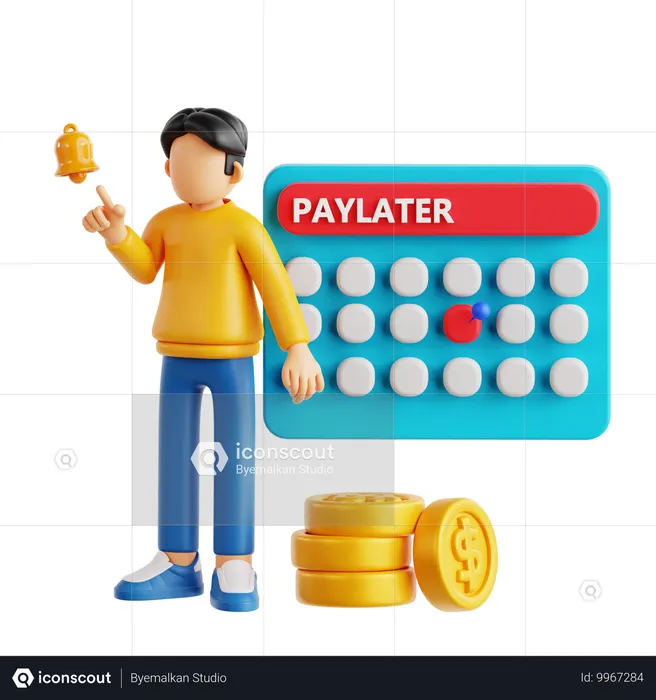 Paylater 알림을 받는 남자  3D Illustration