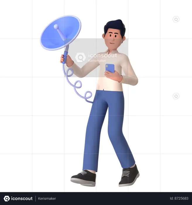 Man Getting Signal Connection  3D Illustration
