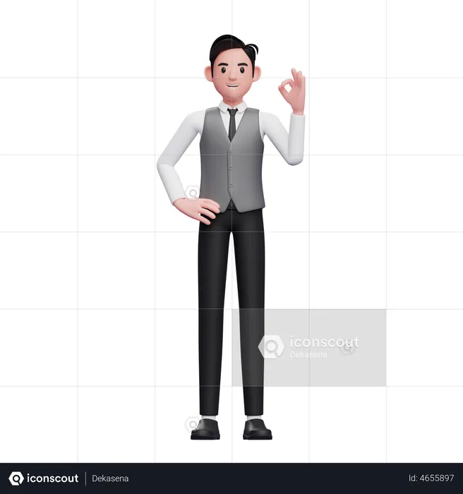 Man give appreciation wearing a gray office vest  3D Illustration