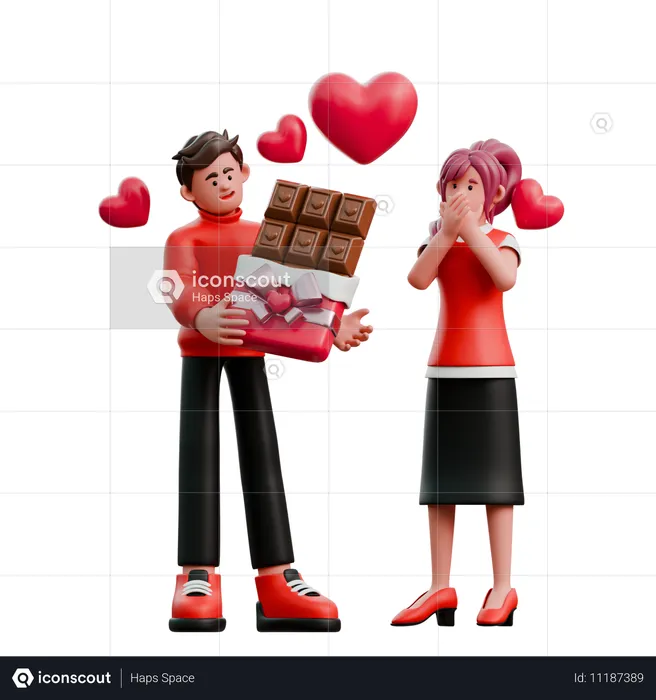 Man Giving Chocolate To Woman  3D Illustration