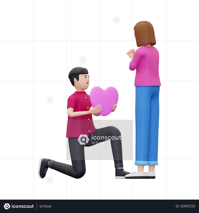 Man giving heart balloon to woman  3D Illustration
