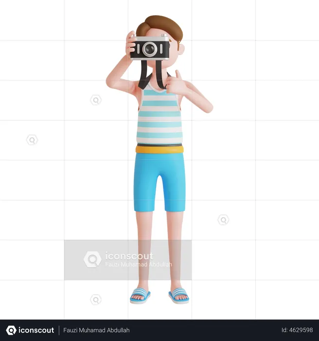 Man giving thumbs up while clicking photo  3D Illustration