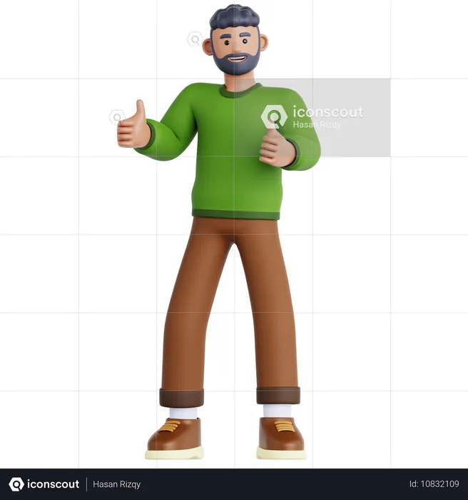 Man giving Two Thumbs Up  3D Icon