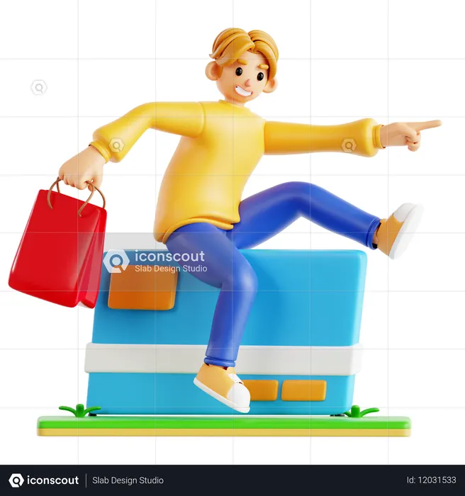 Man Go To Shopping  3D Icon