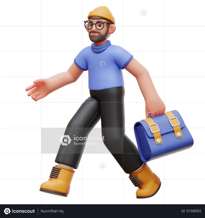 Man Goes To Work  3D Illustration