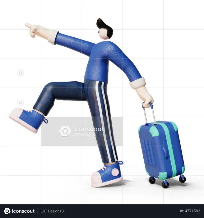 Man going for Travel with suitcase  3D Illustration