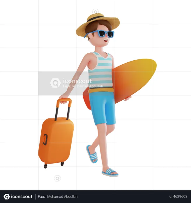 Man going on beach trip  3D Illustration