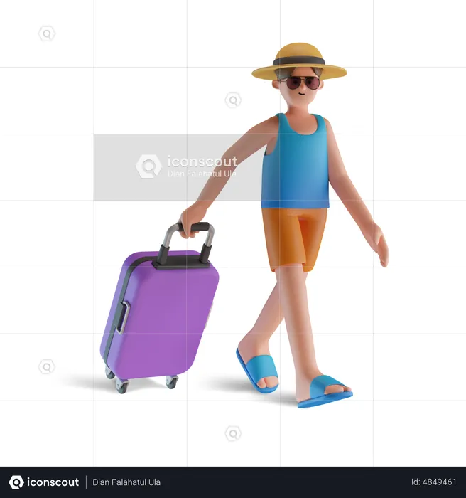 Man going on beach vacation  3D Illustration