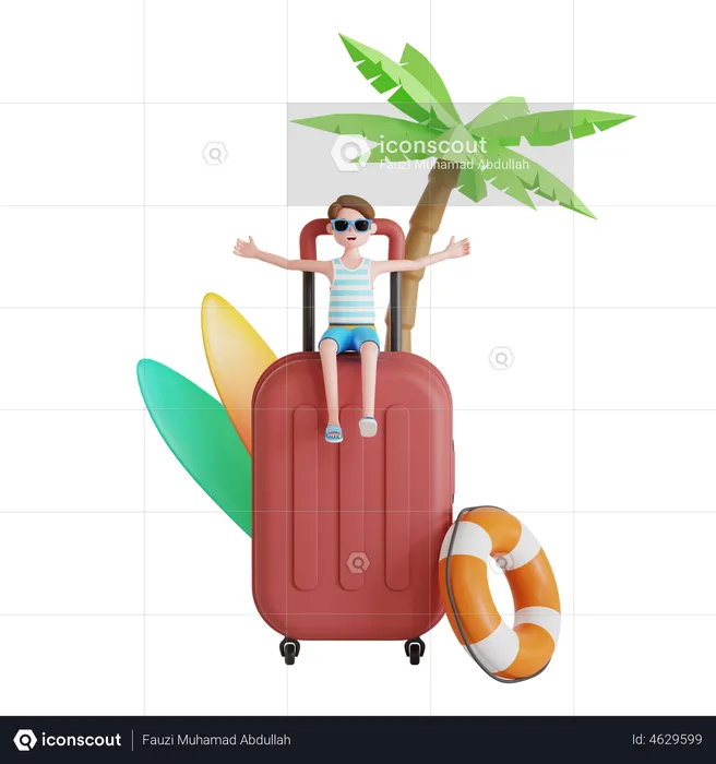 Man going on vacation  3D Illustration