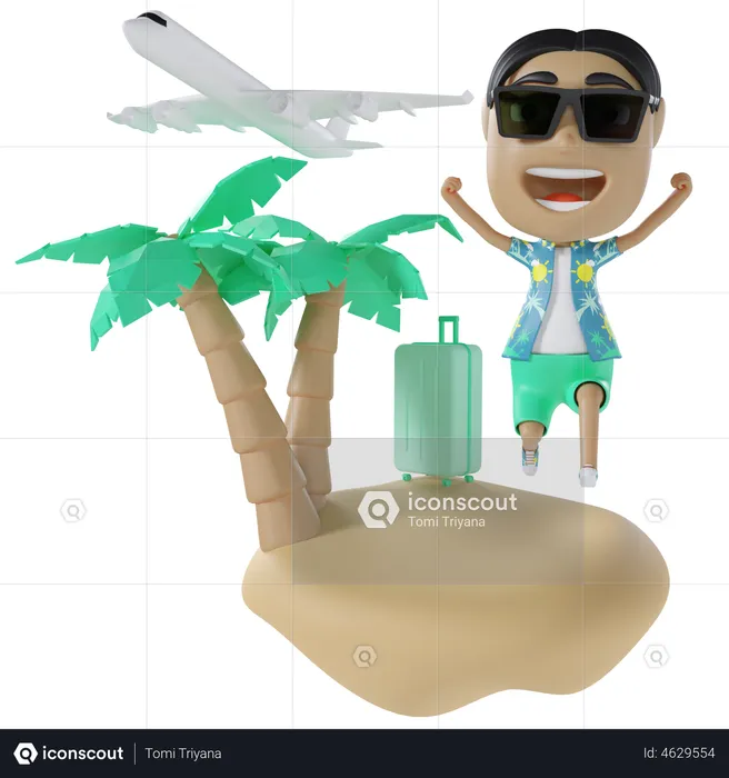 Man Going On Vacation  3D Illustration