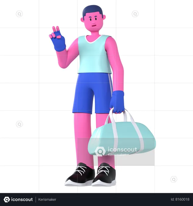 Man Going to Gym with Gym Bag  3D Illustration