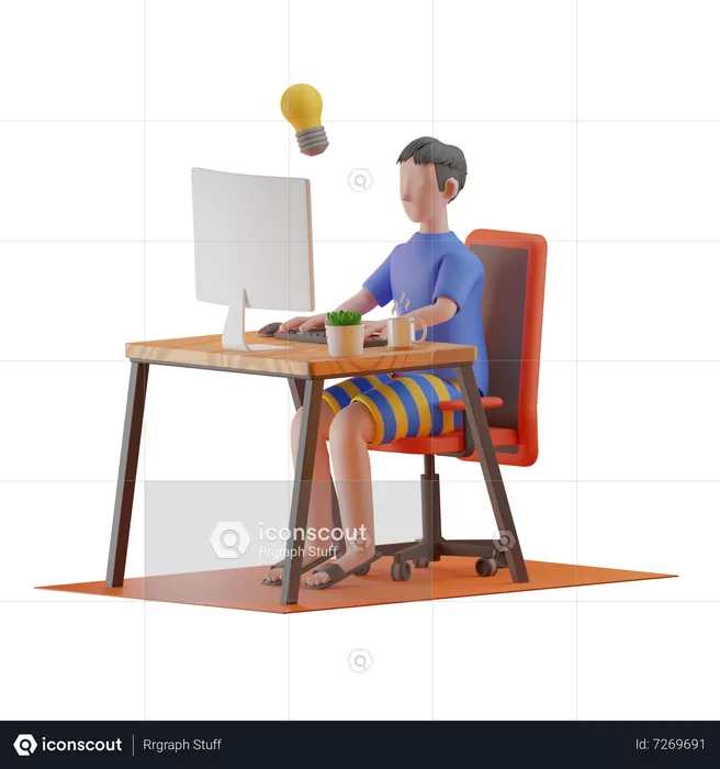 Man got idea while working from home  3D Illustration