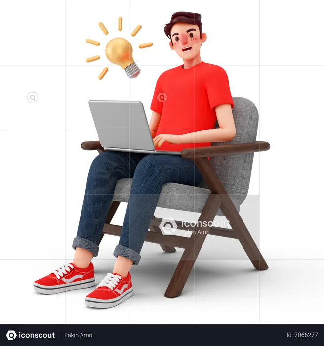 Man got idea while working online  3D Illustration