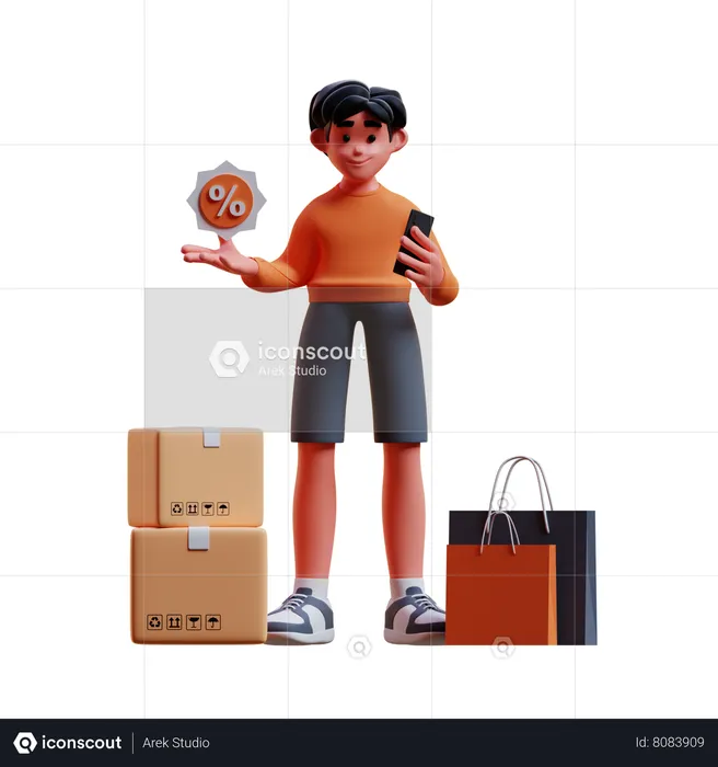 Man got shopping discount  3D Illustration