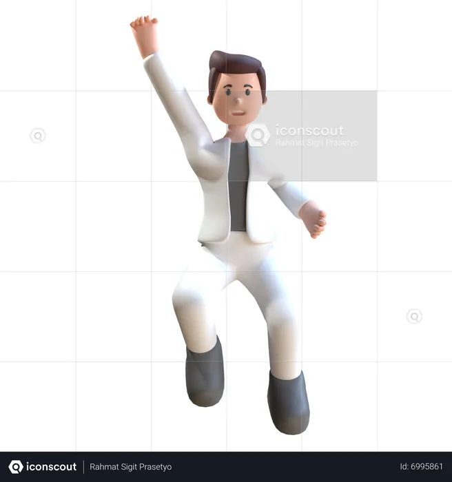 Man Happy Jump  3D Illustration