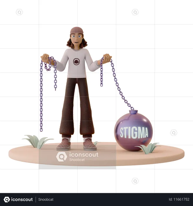 Man Has Broken Chains of Mental Health Stigma  3D Icon