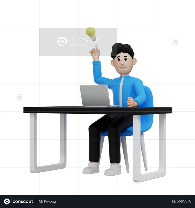 Man having idea in work  3D Illustration