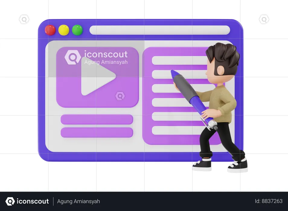 Man Having Online Course  3D Icon