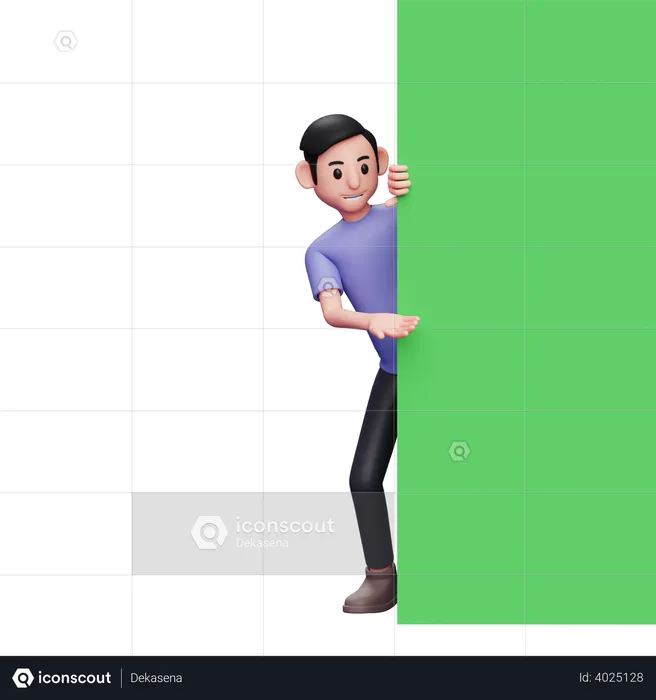 Man hiding behind blank advertisement board  3D Illustration
