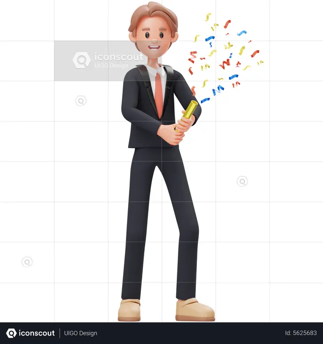 Man Hold Party Popper  3D Icon