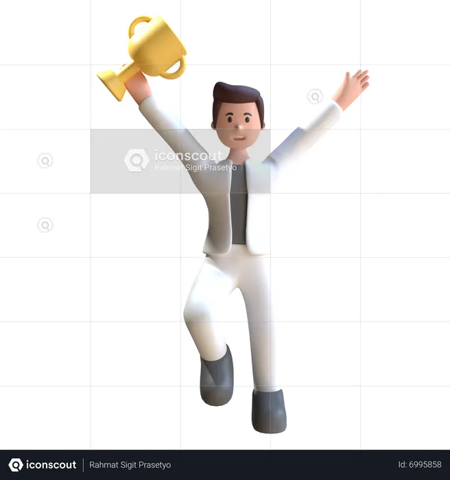 Man Hold Trophy  3D Illustration