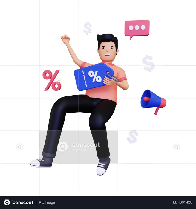 Man holding a discount coupon  3D Illustration