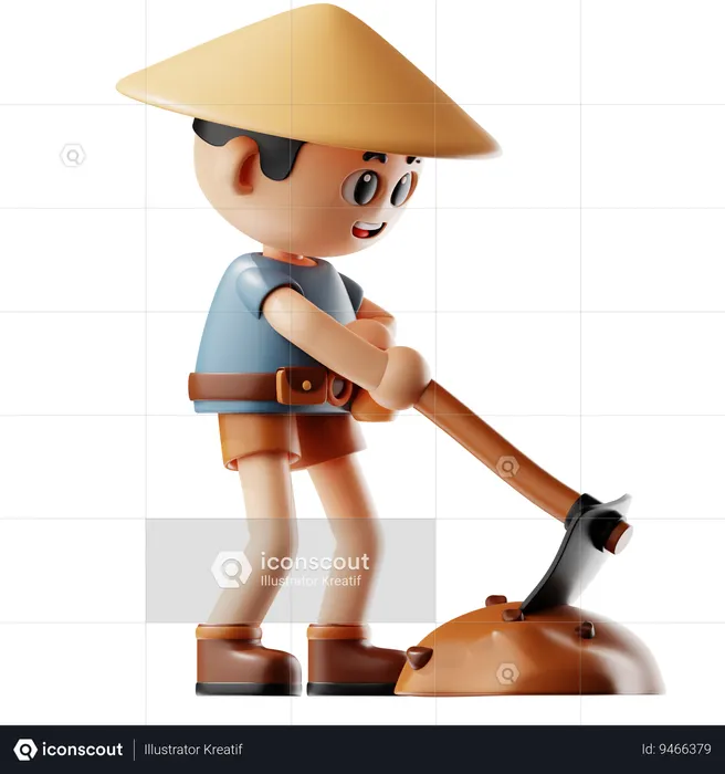 Man Holding A Hoe  3D Icon