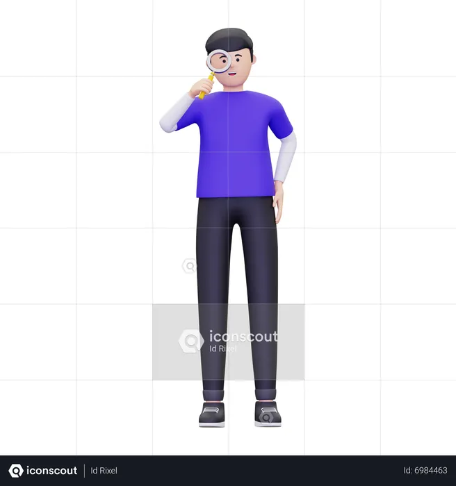 Man Holding A Magnifying Glass  3D Illustration